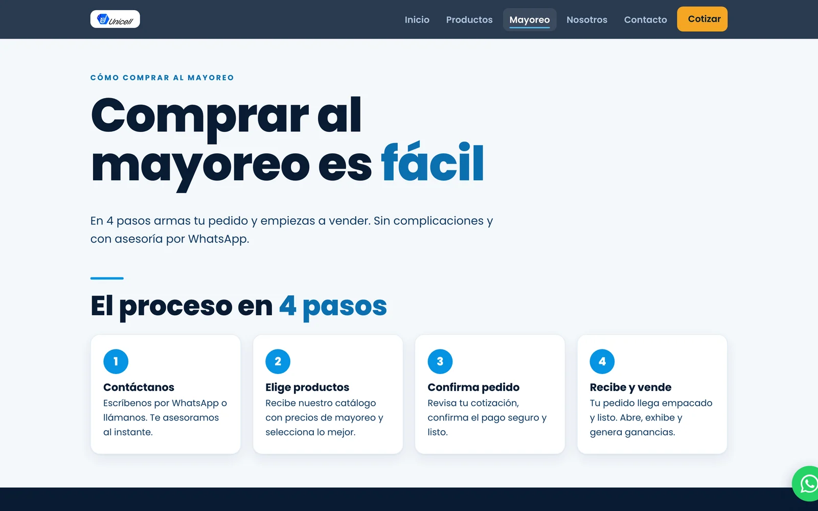 Asesoría por WhatsApp en cada pedido para Unicell